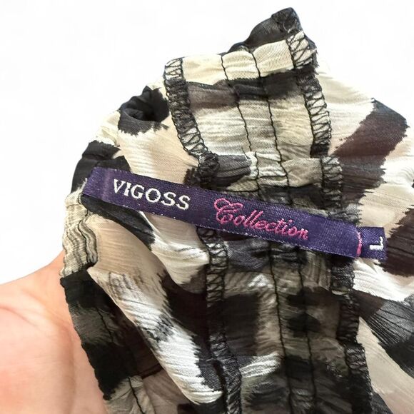 Vigoss Collection Y2K Animal Print Cami Top L Black White Zebra Leopard Ruffle - Picture 7 of 8